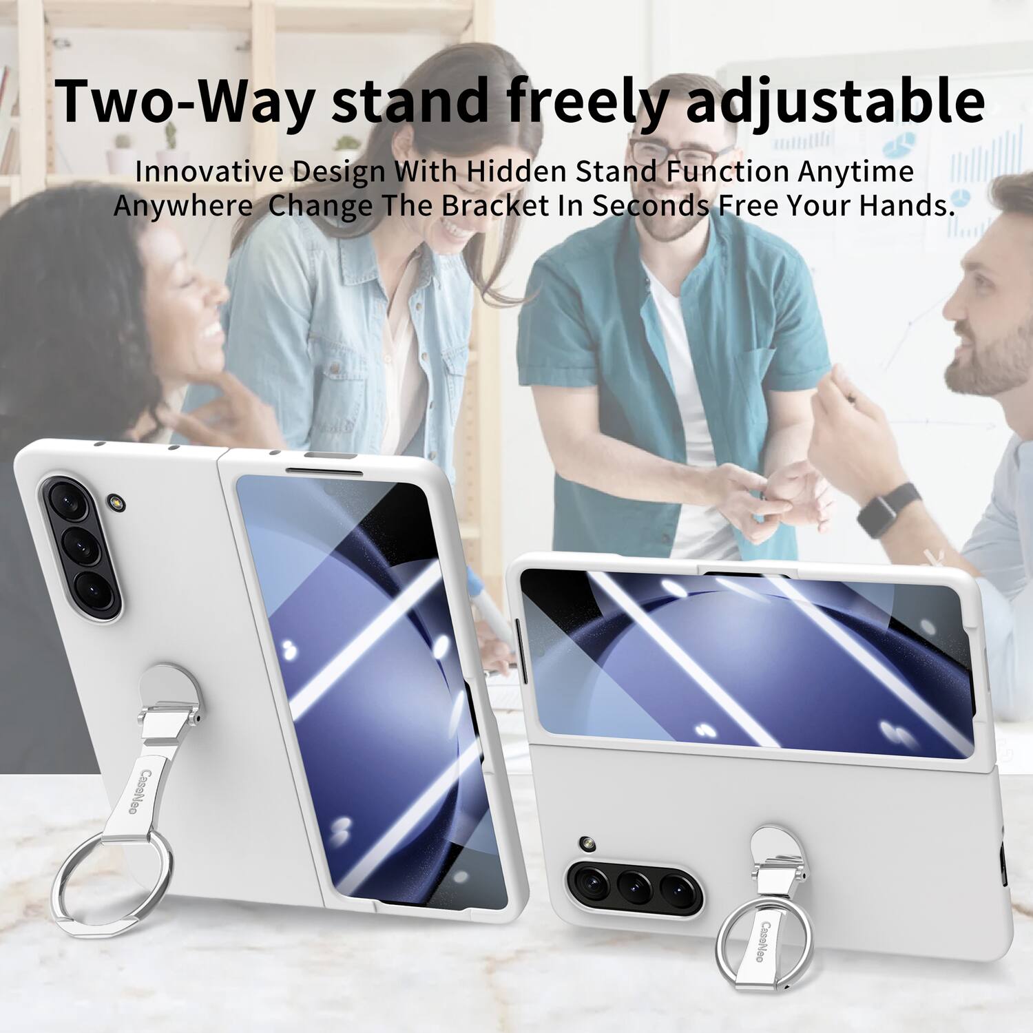 Two-Way stand freely adjustable  
Innovative Design With Hidden Stand Function Anytime Anywhere Change The Bracket In Seconds Free Your Hands.  
CossNeo Canohleo