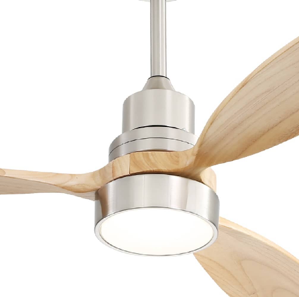 Sofucor - 52'' Low Profile Flush Mount Modern Wood Ceiling Fan with Remote for Indoor Outdoor Reversible DC Motor, Noiseless - Nickel Wood