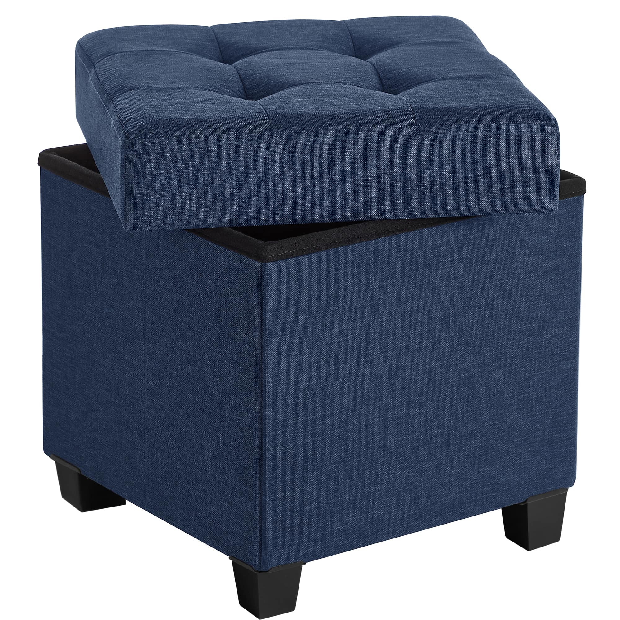 Songmics Home - Storage Ottoman, Bedroom Bench with Storage, Foot Stool, 15 x 15 x 15.7 Inches - Midnight Blue