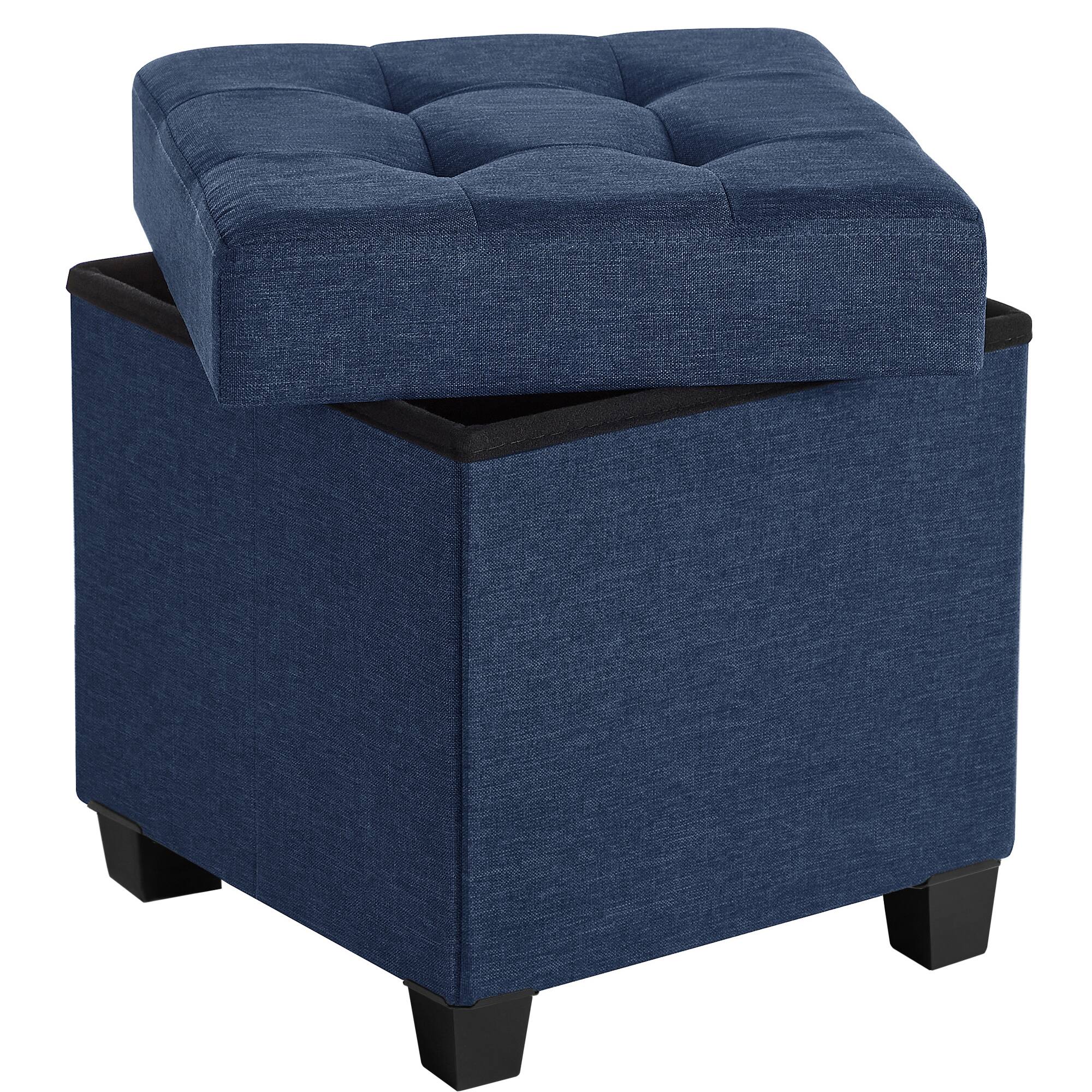 Front. Songmics Home - Storage Ottoman, Bedroom Bench with Storage, Foot Stool, 15 x 15 x 15.7 Inches - Midnight Blue.