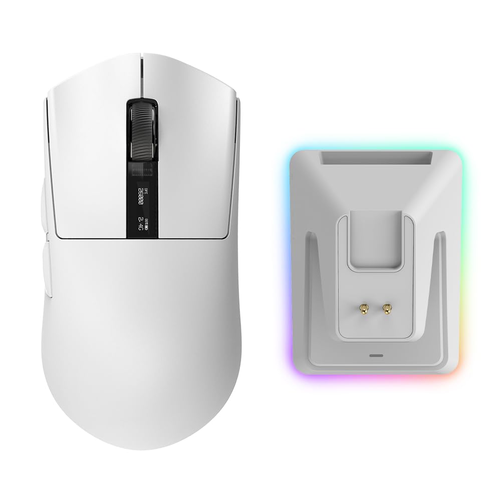 Front. PO3TICJUNKI3 - Ex1 Lightweight Gaming Mouse | 26k With Oled Display 59g Ultra- Design Rgb Charging Dock Tri-mode Connectiv - White.