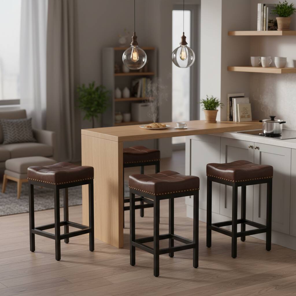 Angle. AOITUN - Bar Stools Set of 2, 24 Inch Height - Perfect for Kitchen Islands and Bars, Durable and Stylish Seating - Brown.