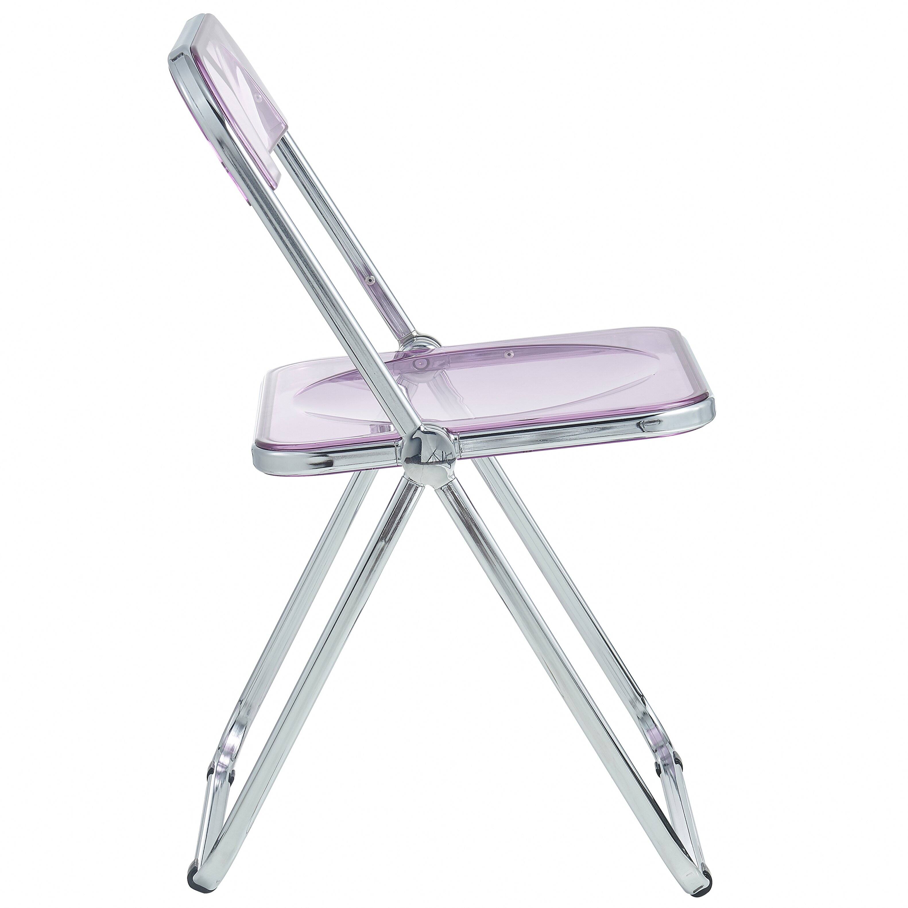 Alt View 5. LeisureMod - Lawrence 2-PCS Clear Accent Chair, Folding Acrylic Design with Chrome Frame, Portable Assembled Seating - Magenta.