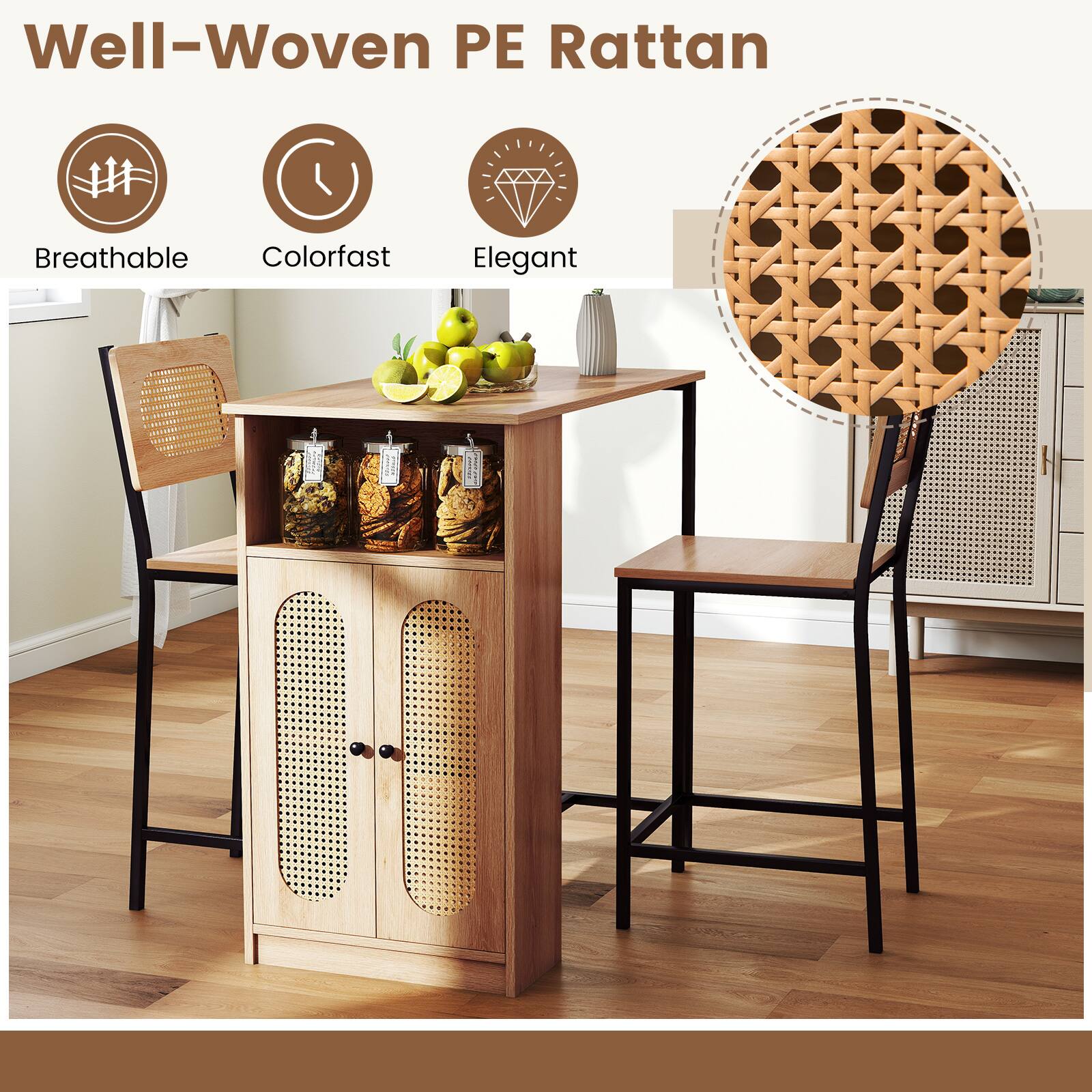 Well-Woven PE Rattan

- Breathable
- Colorfast
- Elegant