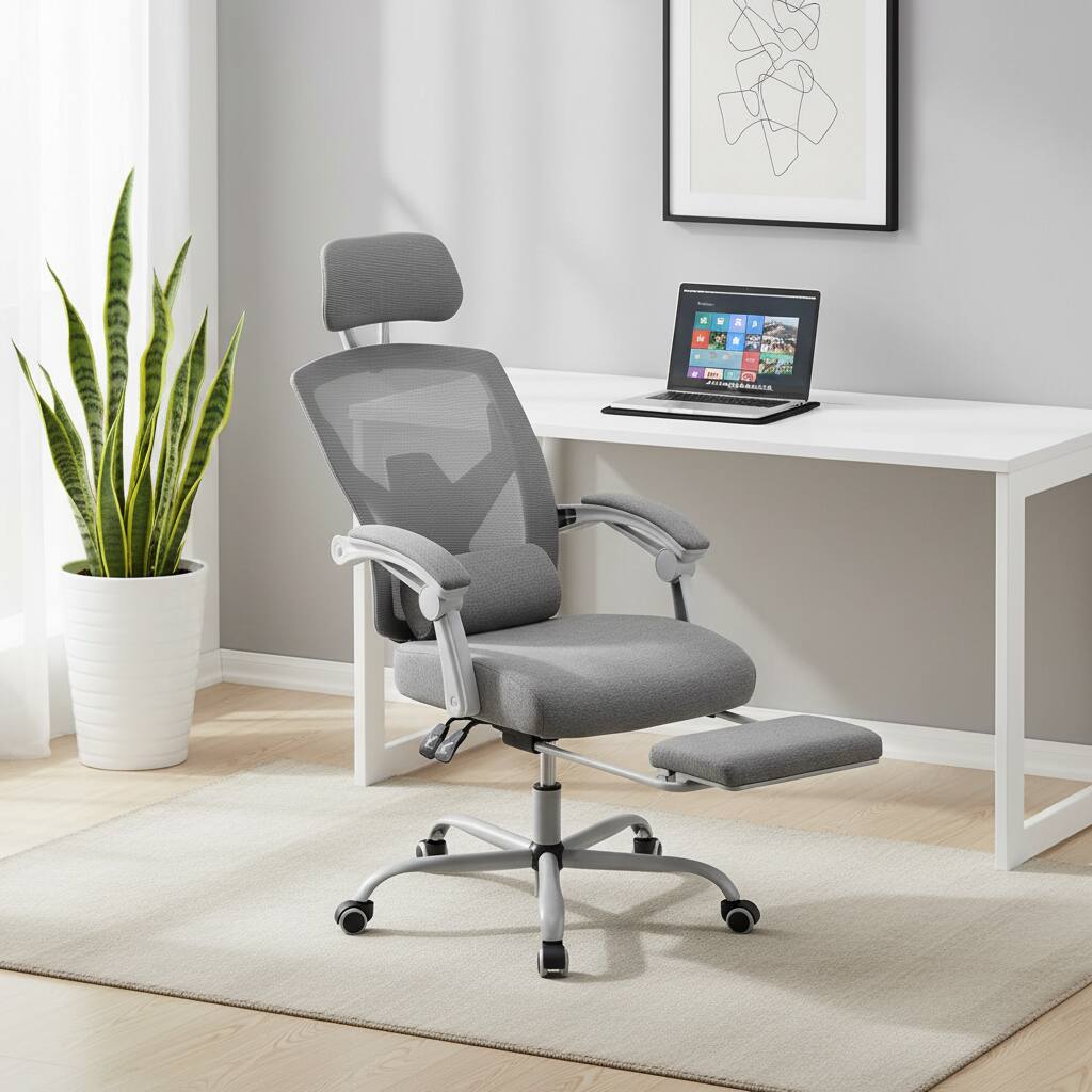 Alt View 6. AOITUN - Grey Ergonomic Office Computer Desk Chair with Lumbar Support and Footrest - Gray.