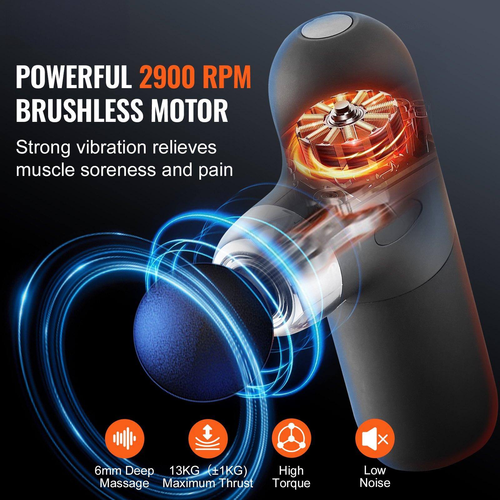POWERFUL 2900 RPM BRUSHLESS MOTOR  
Strong vibration relieves muscle soreness and pain  

- 6mm Deep Massage  
- 13KG (±1KG) Maximum Thrust  
- High Torque  
- Low Noise