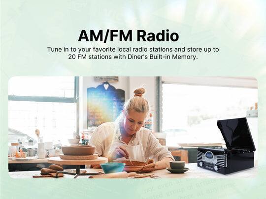 AM/FM Radio

Tune in to your favorite local radio stations and store up to 20 FM stations with Diner's Built-in Memory.