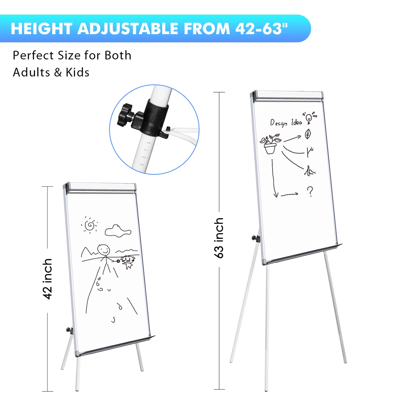 HEIGHT ADJUSTABLE FROM 42-63"  
Perfect Size for Both Adults & Kids  

42 inch  
63 inch