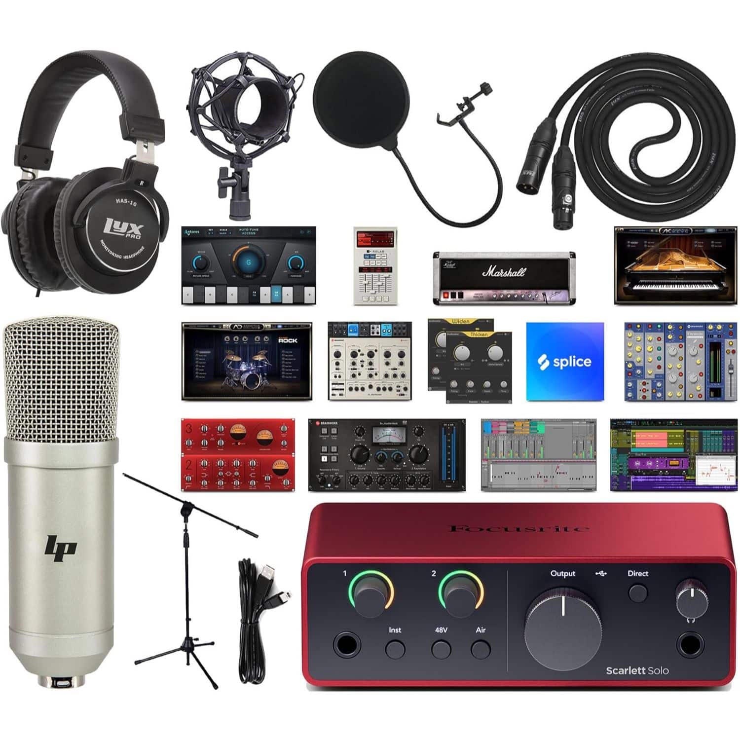 Focusrite - Scarlett Solo 4th-Gen USB-C Audio Interface Studio Bundle – Mic, Headphones & Software Kit