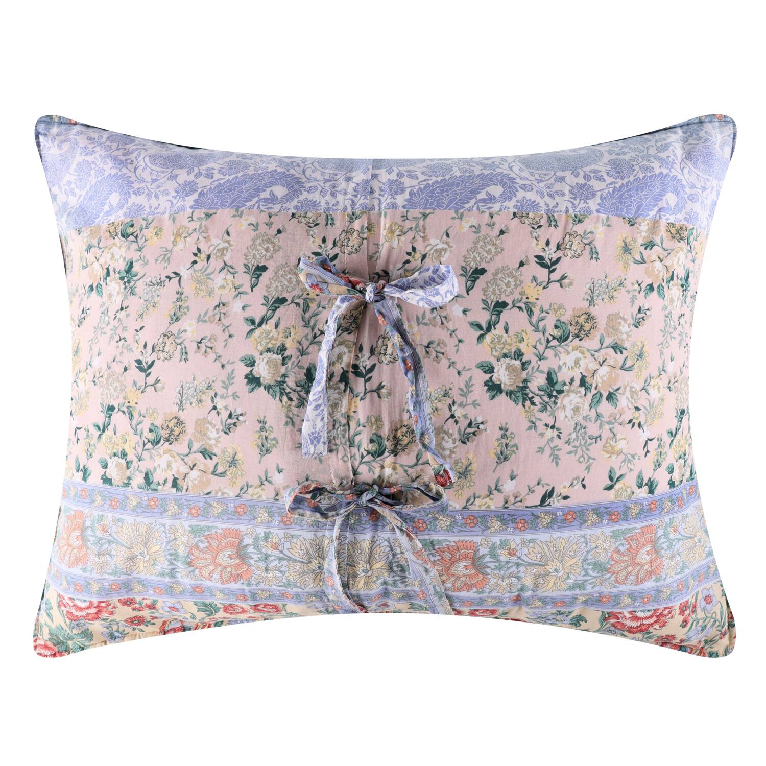 Left. Greenland Home Fashions - Greenland Home Fashions Cotton Face Microfiber Back Kressida Pillow Sham Standard 20x26 Blue - Blue.