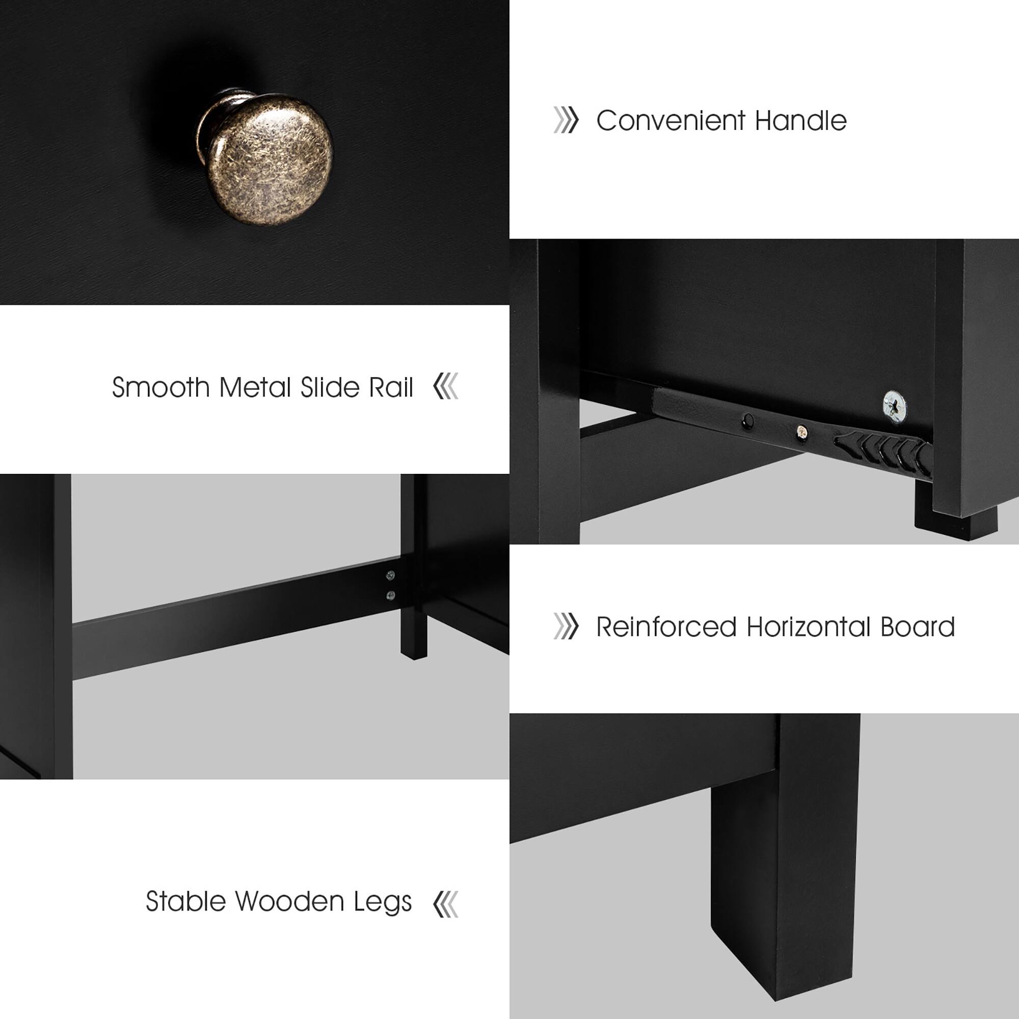 Convenient Handle
Smooth Metal Slide Rail
Reinforced Horizontal Board
Stable Wooden Legs