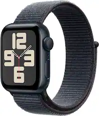 Angle. Apple - Apple Watch SE 2nd Generation (GPS) 40mm Aluminum Case with Ink Sport Loop - Midnight.