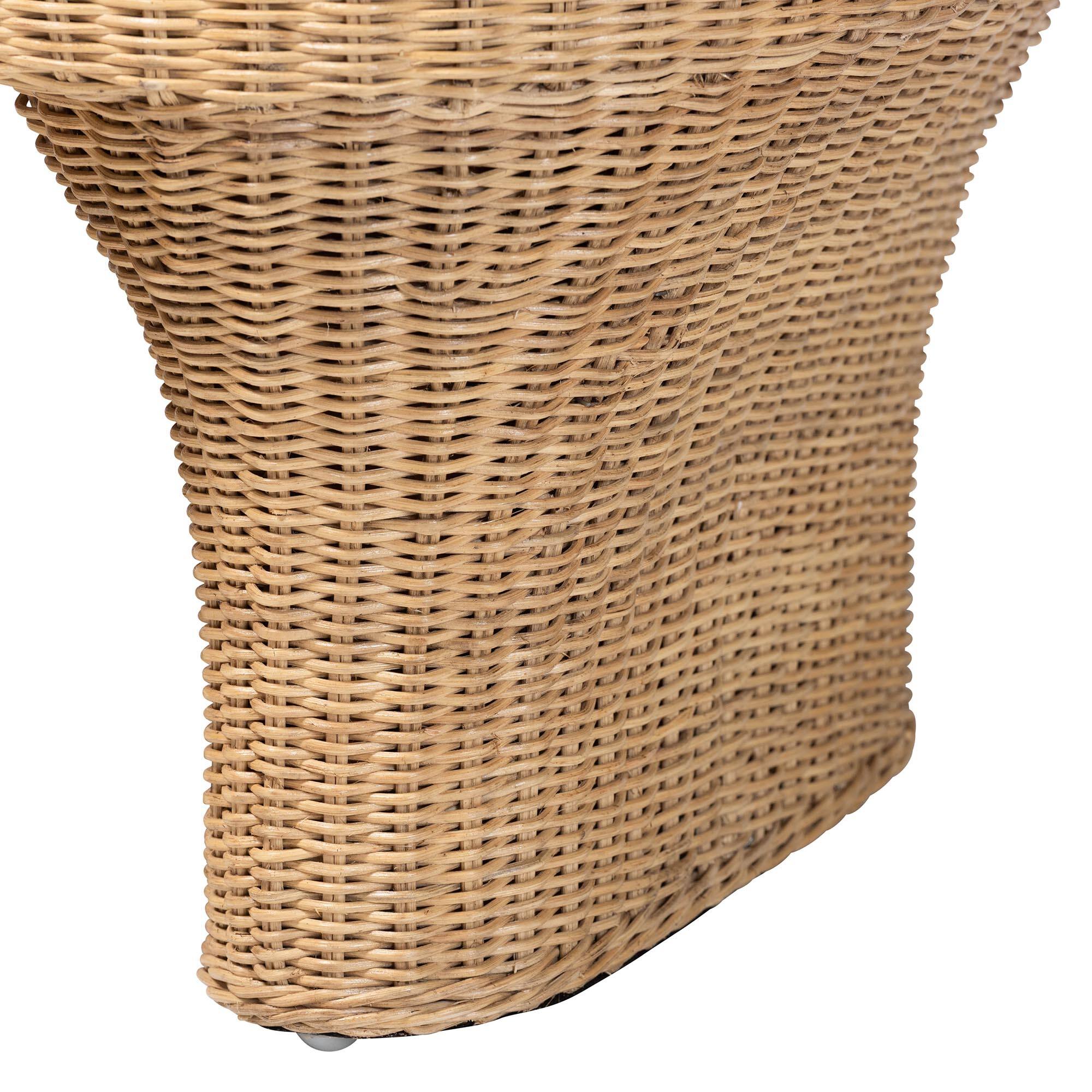 Back. bali & pari - Canika Natural Rattan Coffee Table - Handwoven Wicker Accent Table with Checkered Tabletop and Waterfall Base - Natural Rattan.