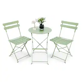 Winado - 3 Piece Folding Bistro Table Chairs Dining Set Weather-Resistant for Indoor/Outdoor - Light Green