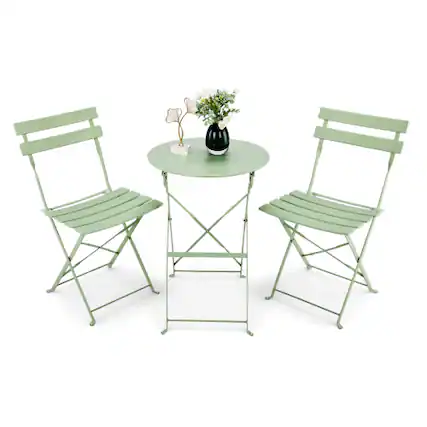 Front. Winado - 3 Piece Folding Bistro Table Chairs Dining Set Weather-Resistant for Indoor/Outdoor - Light Green.