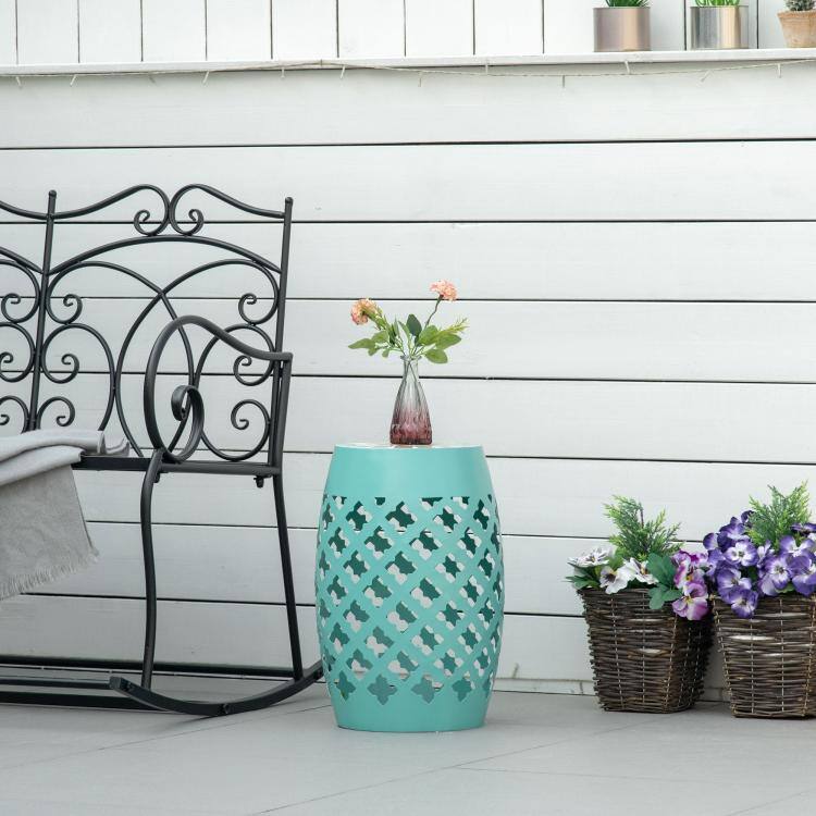 Alt View 2. PULUZ - Decorative Outdoor Stool, 12 inch Round Patio Side Table, Mosaic Accent Plant Stand for Garden, Balcony - Blue.