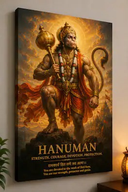 FC Design - Large Hanuman Strength Devotion Canvas Print 24x36" Sacred Warrior Fantasy Temple Art Painting Home Wall Decor - MultiColor