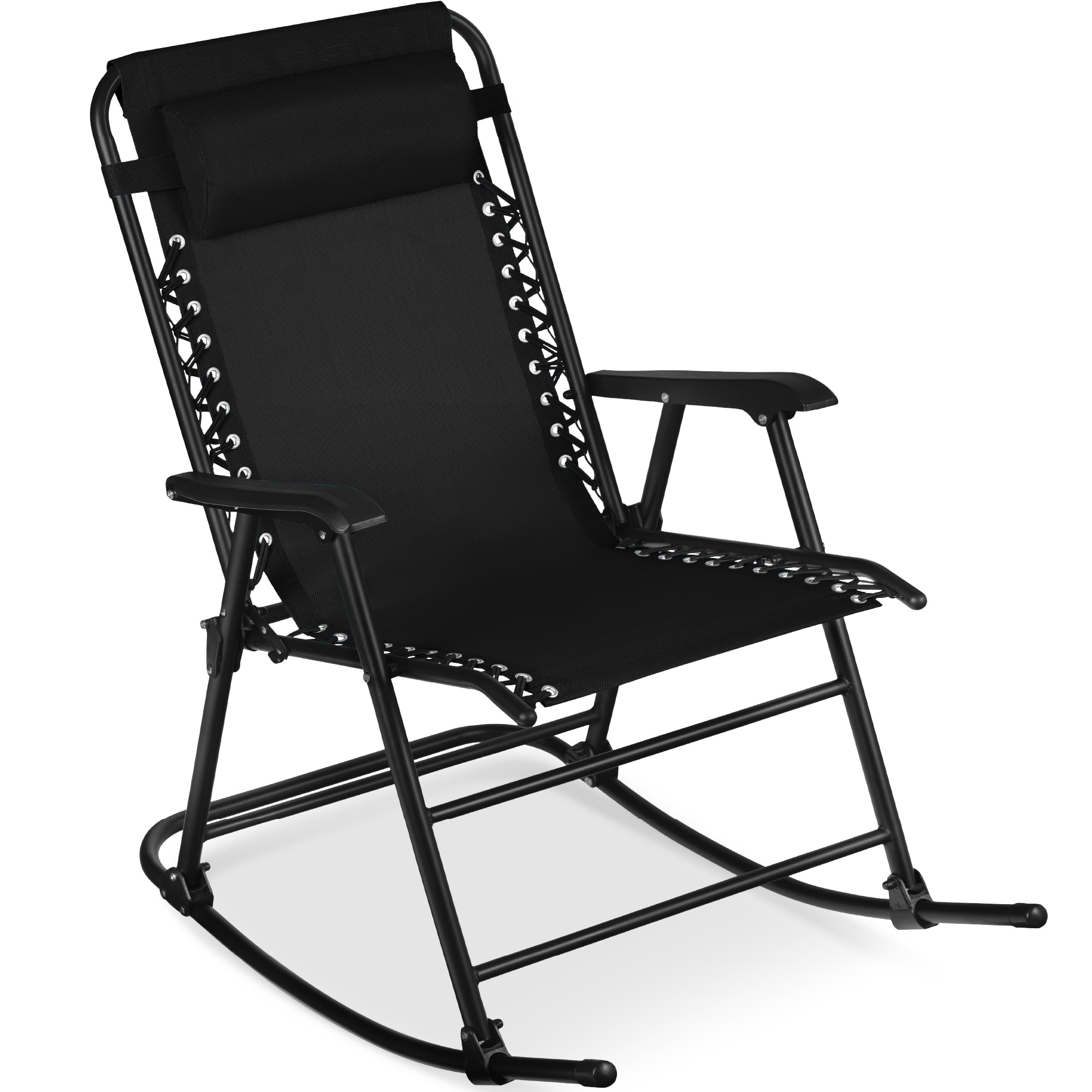 Best Choice Products - Folding Outdoor Zero Gravity Rocking Lounge Chair w/ Headrest Pillow - Black