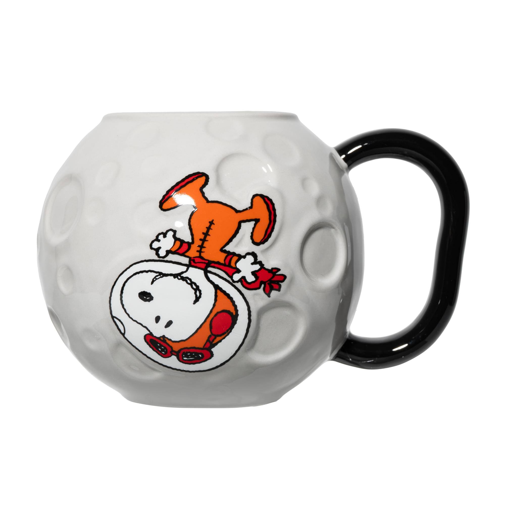 Front. ICUP - Peanuts Snoopy In Space Moon Sculpted Ceramic Mug | Holds 18 Ounces - White.