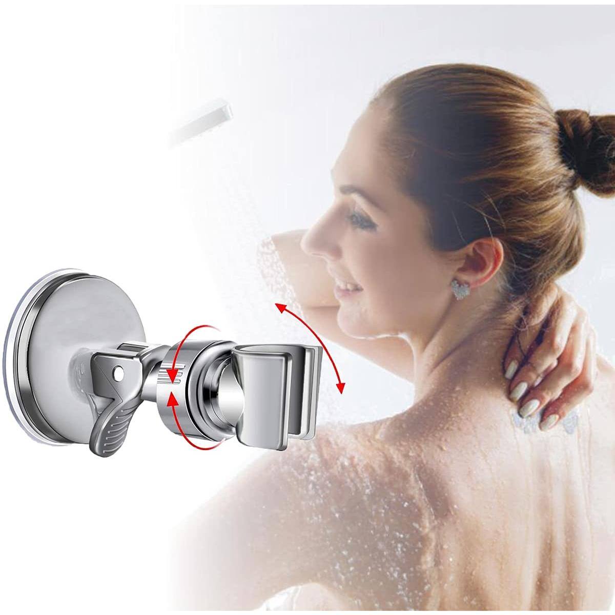 Alt View 5. Paradigms Interiors - Adjustable Shower Head Holder Removable Suction Cup Bracket No Drill With Chrome Polished For Bathroom - Default.