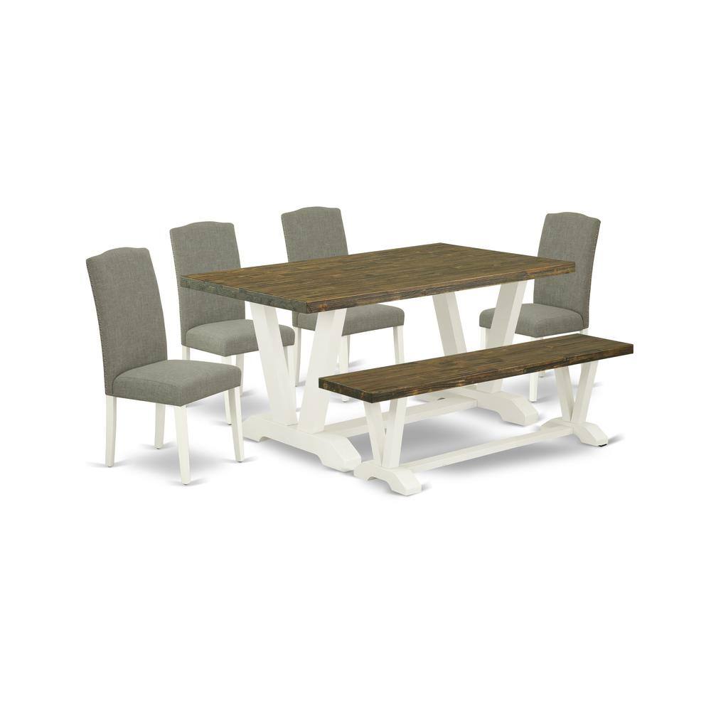 Left. East West Furniture - East West Furniture V076EN206-6 6-Piece Fashionable Rectangular Table Set a Superb Distressed Jacobean Wood Dining - Multi-Color.
