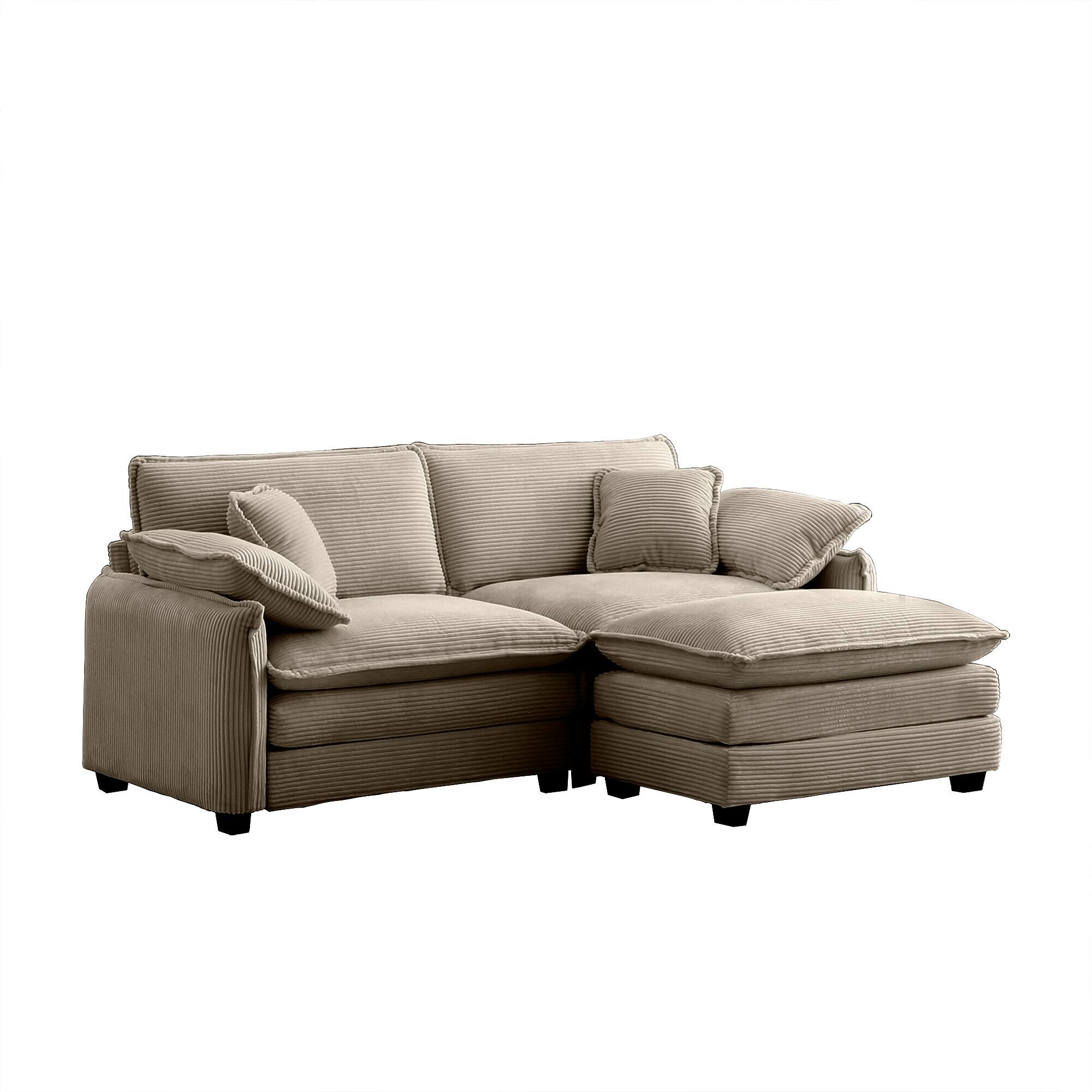 Alt View 2. LOVMOR - TwoSeater Sofa with One Footrest LShaped 2Seater Sofa with Ottoman for Small Living SpacesTan Corduroy - Tan.