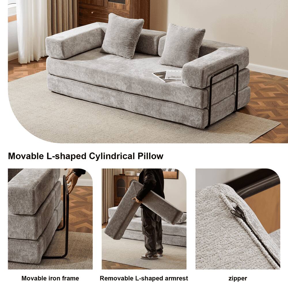 Movable L-shaped Cylindrical Pillow  
Movable iron frame  
Removable L-shaped armrest  
zipper