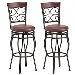 Costway - Set of 2 Vintage Bar Stools 30" Swivel Padded Seat Bistro Dining Kitchen Pub Chair - Brown