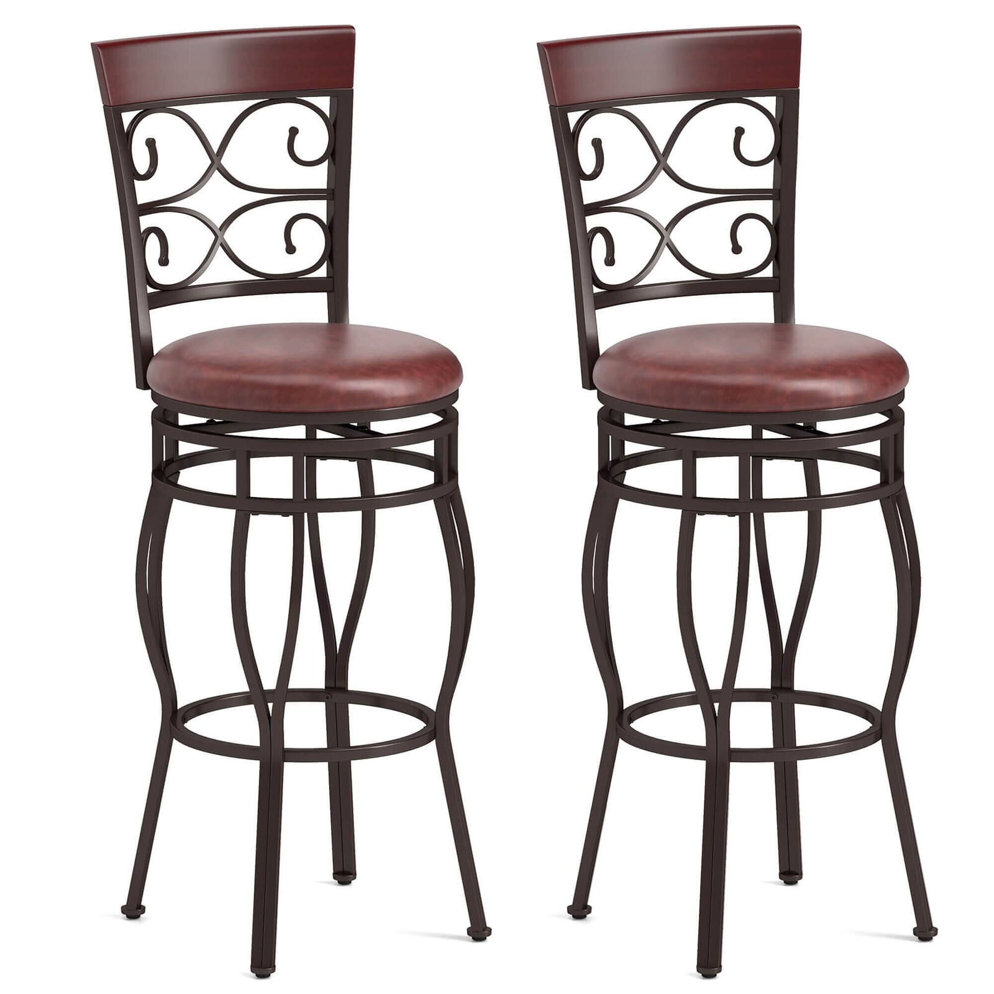 Front. Costway - Costway Set of 2 Vintage Bar Stools 30" Swivel Padded Seat Bistro Dining Kitchen Pub Chair - Brown.