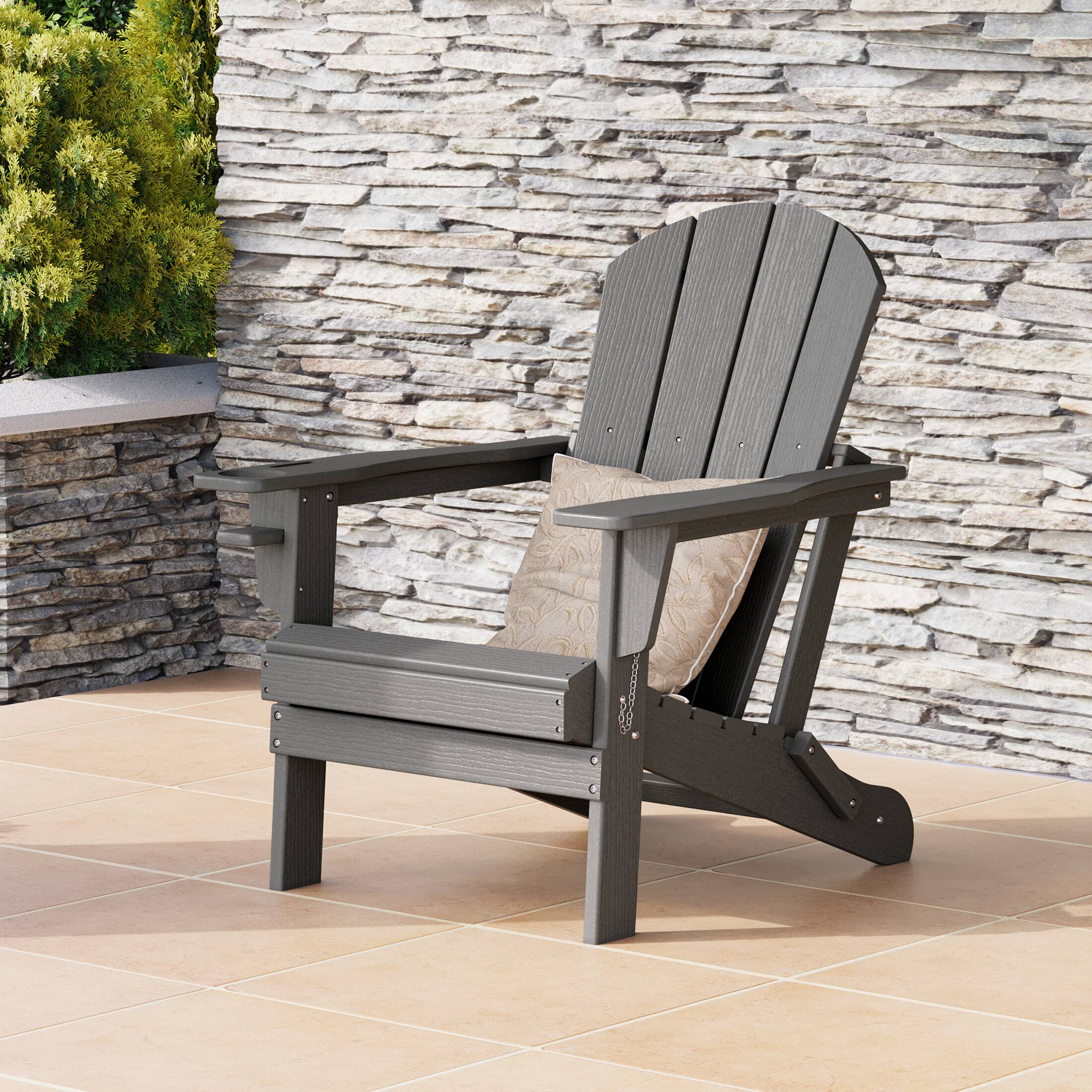 Angle. WestinTrends - WestinTrends Nantucket Outdoor Patio HDPE Resin Adirondack Chair With Cup Holder and Phone Holder - Gray.