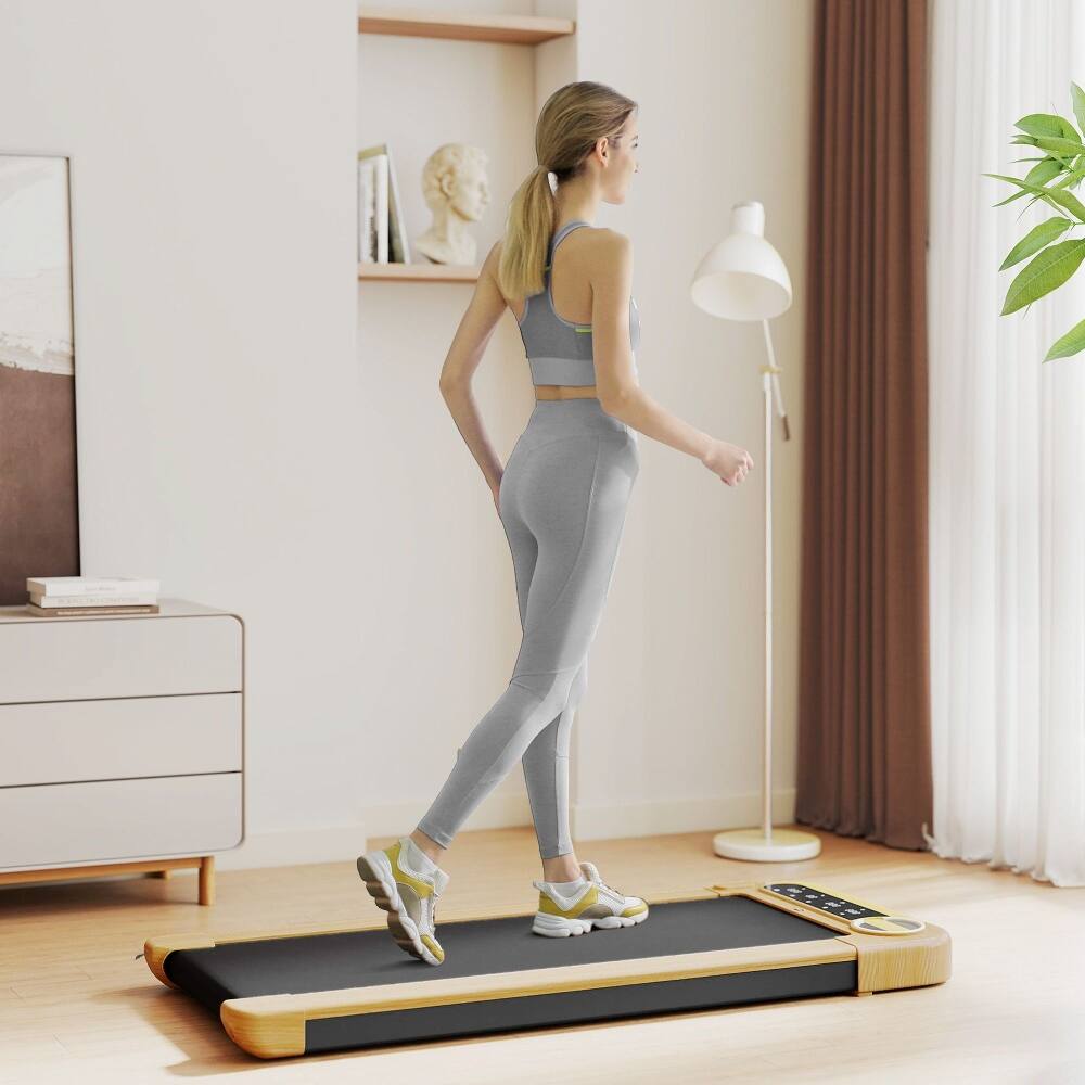 Angle. Loheer - Loheer Under Desk Treadmill, Quiet Walking Pad with Bluetooth Speaker, Wide Belt and Remote Control for Home Office - Natural Wood.