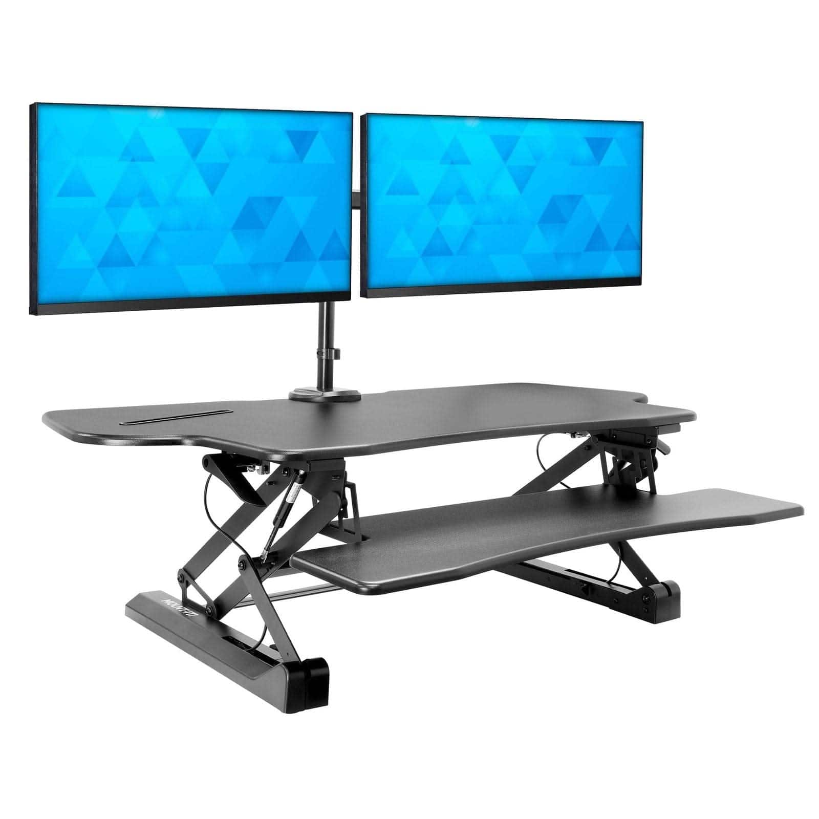 Mount-It! - Extra Wide Standing Desk Converter with Dual Monitor Mount and Height Adjustable Gas Spring Workstation - Black