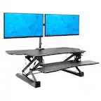 Front. Mount-It! - Extra Wide Standing Desk Converter with Dual Monitor Mount and Height Adjustable Gas Spring Workstation, Black - Black.