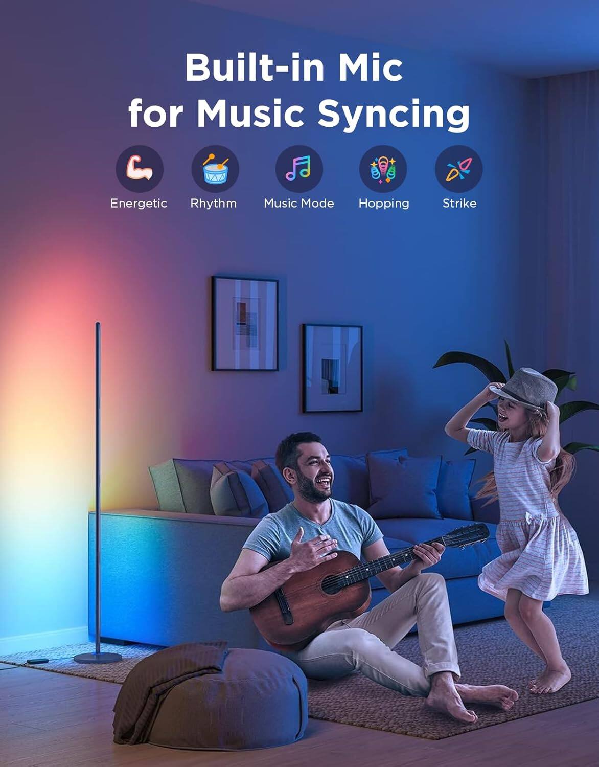 Built-in Mic for Music Syncing

Energetic  
Rhythm  
Music Mode  
Hopping  
Strike