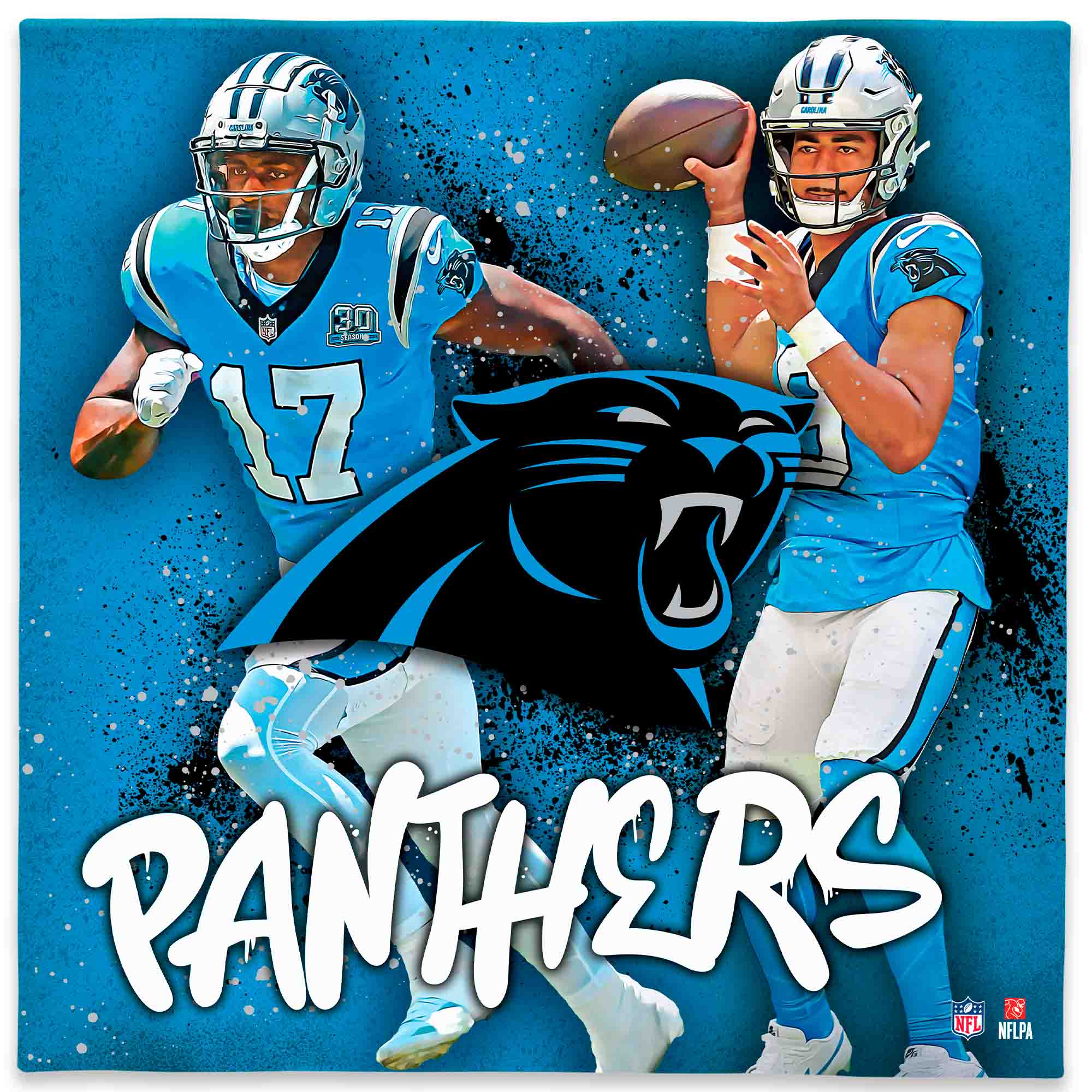 Carolina Panthers Xavier Legette &-Bryce Young 12" x 12" Logo Splash Canvas Art