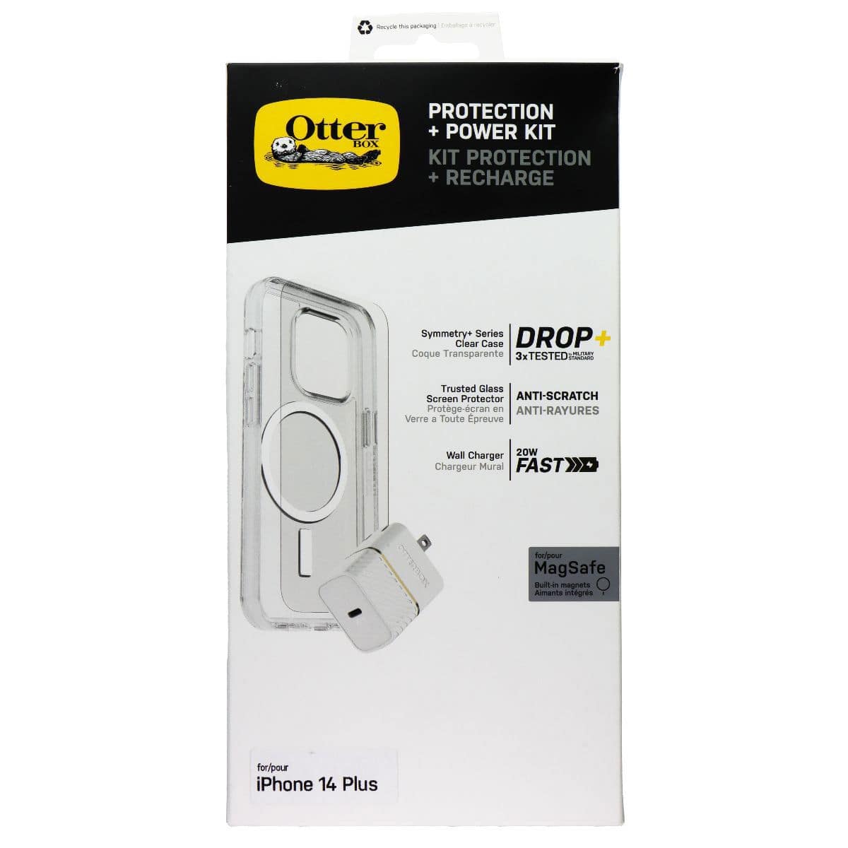 Bundle - OtterBox - Protection + Power Kit Case & Charger for iPhone 14 Plus - Clear/White price history on PriceWatchPro
