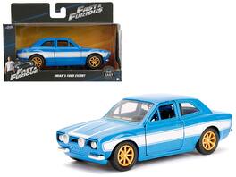 Brian's Ford Escort Light Blue with White Stripes "Fast & Furious" Movie 1/32 Diecast Model Car by Jada - Light Blue, White