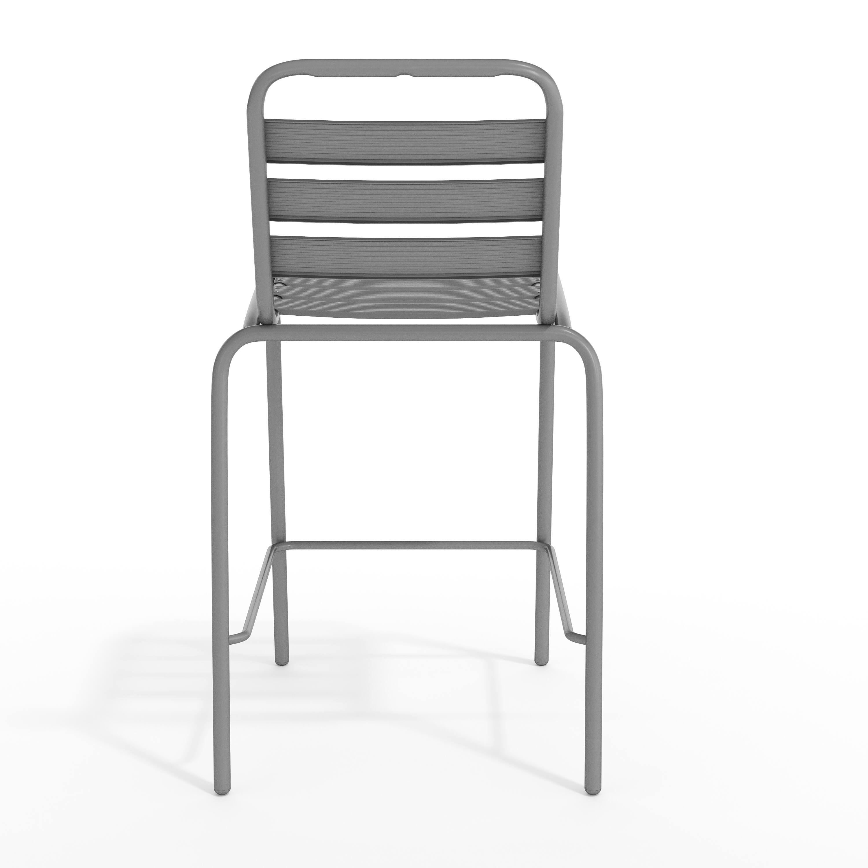 Alt View 9. Emma + Oliver - Jens Metal Dining Stool with Triple Slatted Back for Indoor and Outdoor Use - Silver.