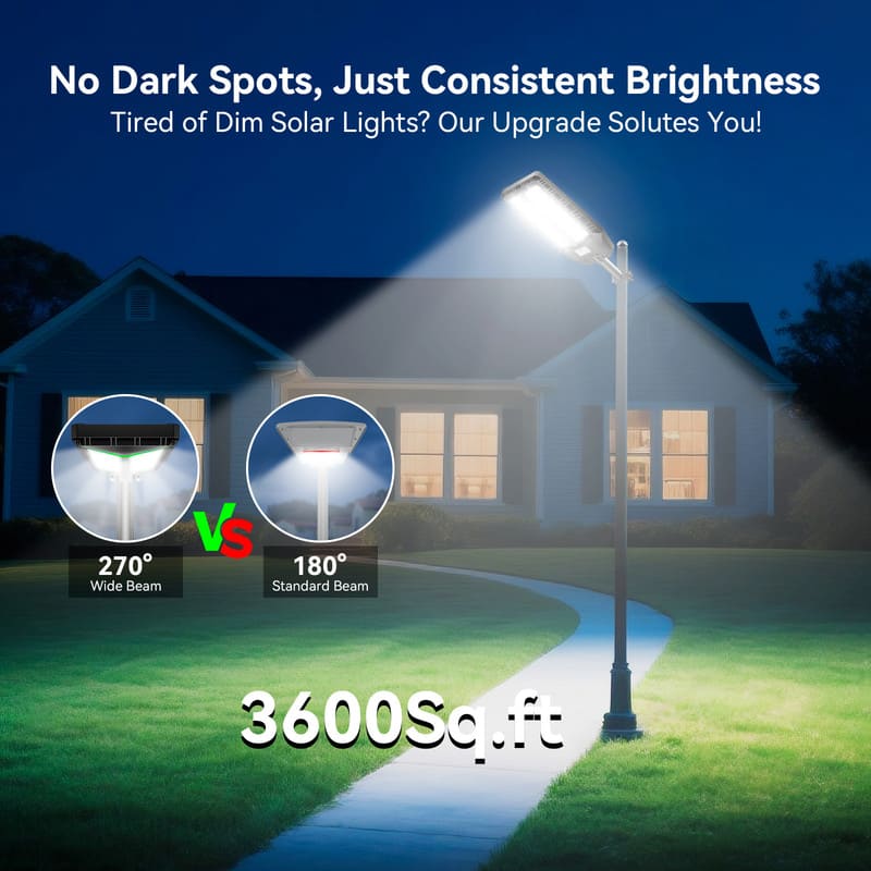 Adewalk Solar Lights Outdoor 8000W，olar Street Lights Outdoor Waterproof，with Motion Sensor & Dusk to Dawn for Pathway & Yard Black