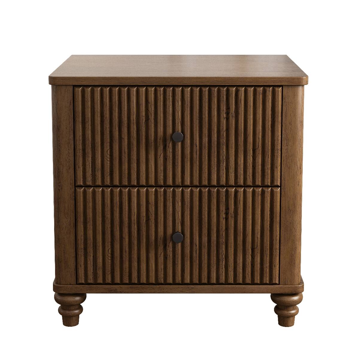Alt View 4. Loheer - Loheer Walnut Fluted Nightstand with Three Drawers for Bedroom - Walnut.