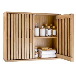 Costway - Bathroom Wall Cabinet, Wall Mounted Medicine Cabinet, Adjustable Shelves - Natural