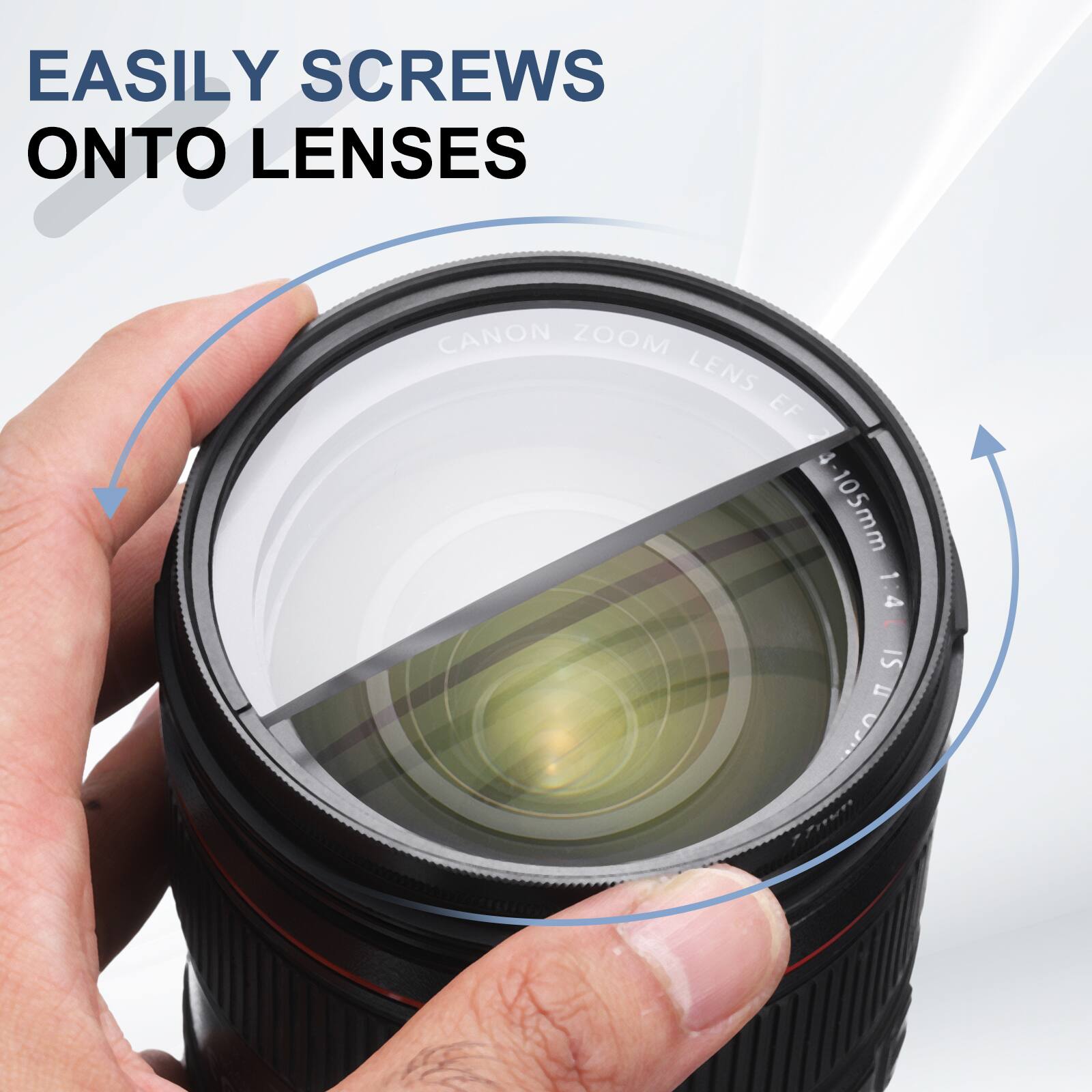 EASILY SCREWS ONTO LENSES  
CANON ZOOM LENS EF 105mm - 1.4 IS = SFC