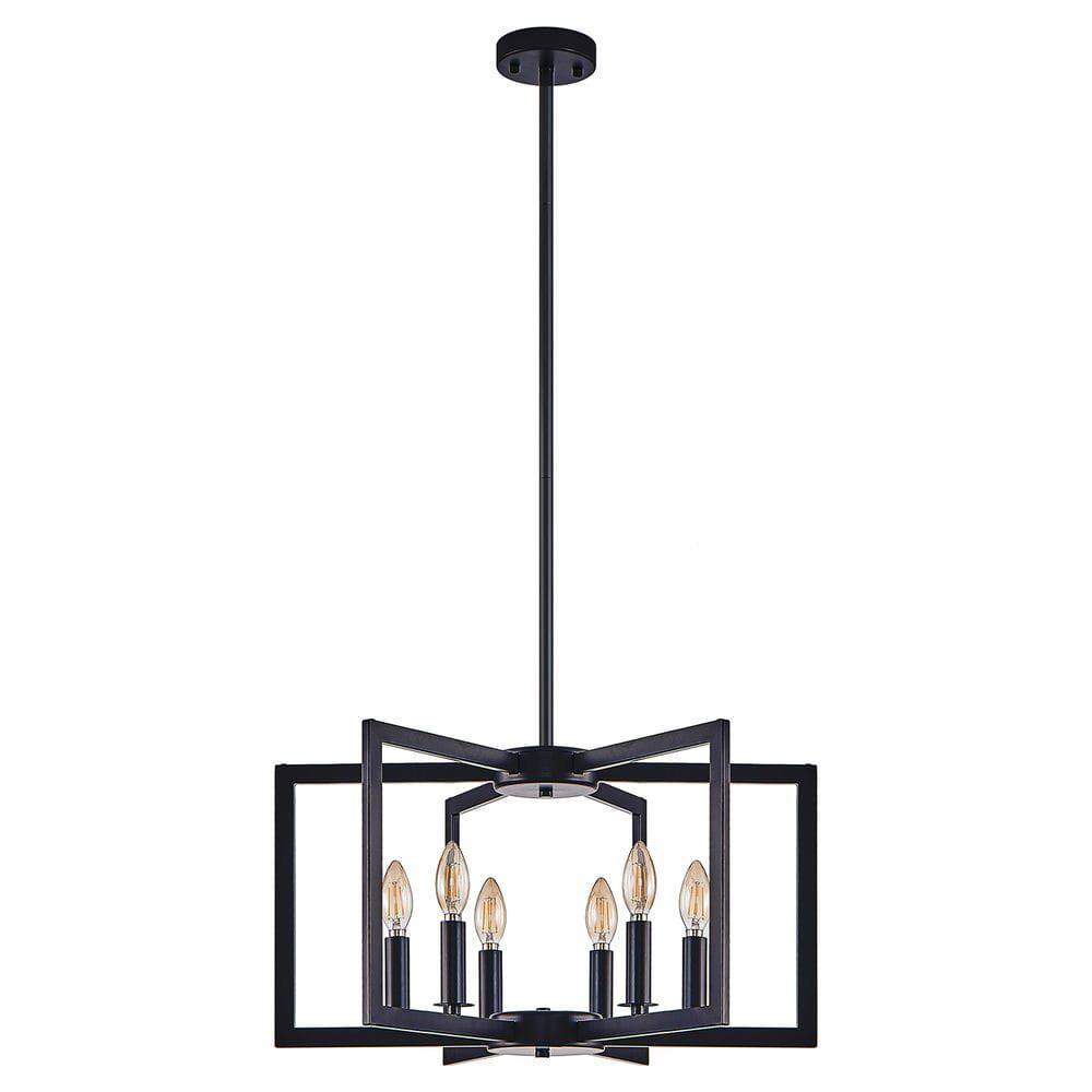 Left. Kadyn - 22" Modern Black Geometric 6-Light Chandelier – Industrial Metal Pendant Light Fixture, Black - Black.