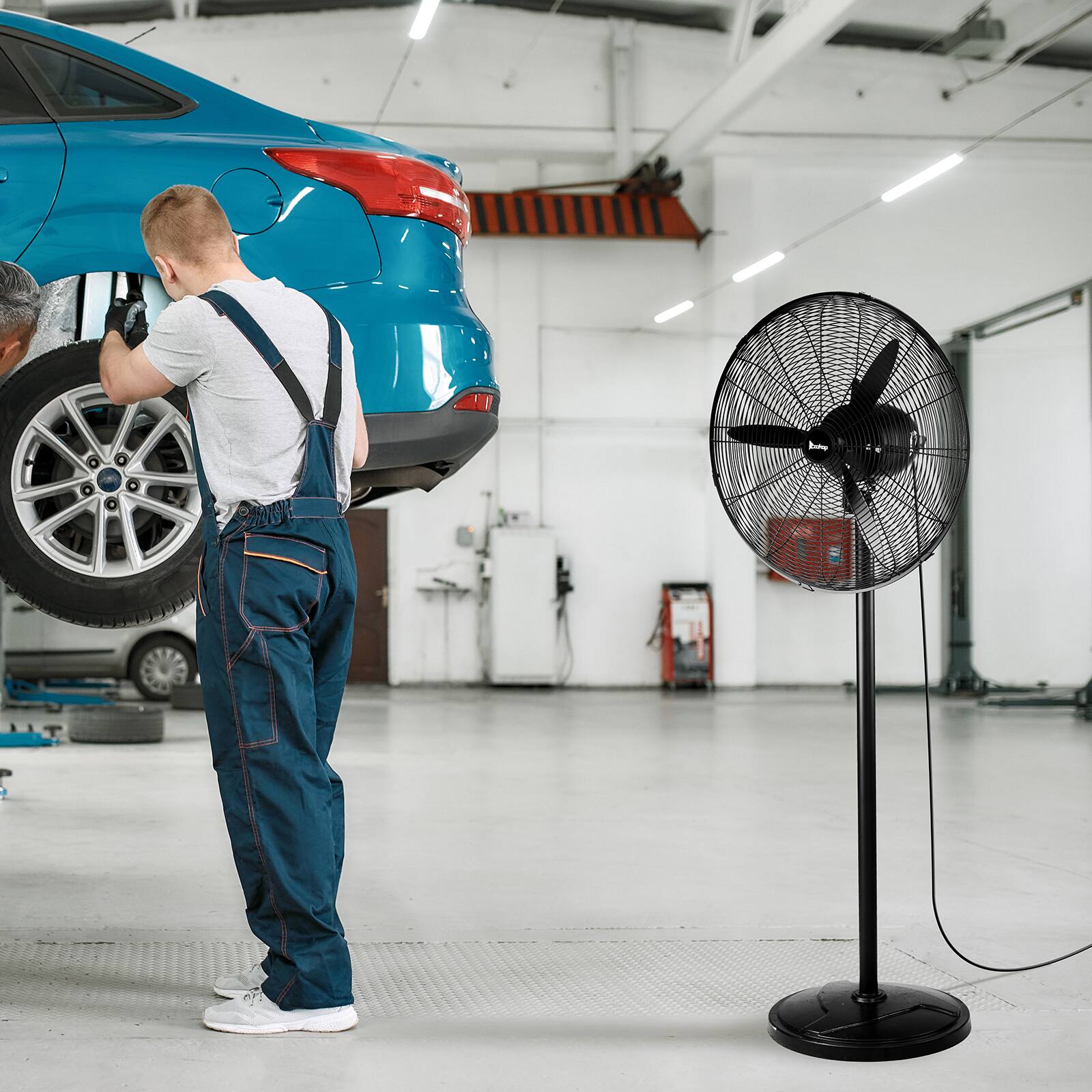 Alt View 9. Winado - 20 Inch Industrial Pedestal Floor Fan 5000CFM, 80° Oscillating Standing Metal Fan, 100% BLDC Copper Motor,4 Speeds - Black.