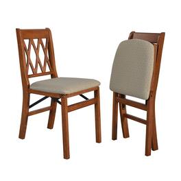 Stakmore - Classic Lattice Back Folding Chair, Cherry Frame with Blush Fabric (Set of 2) - Cherry Finish