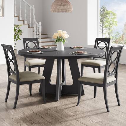 Front. Babevy - 47" Round Dining Table for 4-6, Kitchen Table with Wooden Pedestal Base (No Chairs) - Black.