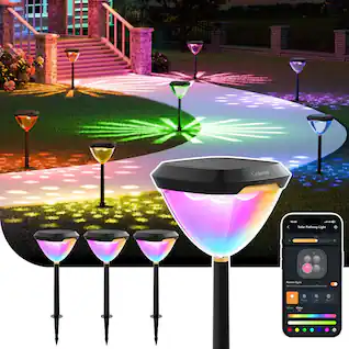 Linkind - Smart Solar Pathway Lights Outdoor, APP Control, Solar & Wired Charging, Color Changing, 4 Pack - Multicolor