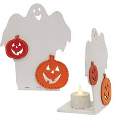 Left. BreeBe - Wooden Halloween Votive Luminary - 3 Asstd. - Multicolor.