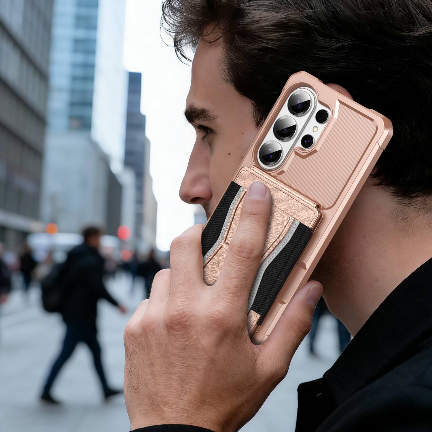 Alt View 3. Dteck - Rugged Wallet Case for Samsung Galaxy S26 Ultra, Shockproof Protective Cover with Elastic Card Holder and Kickstand - Rosegold.