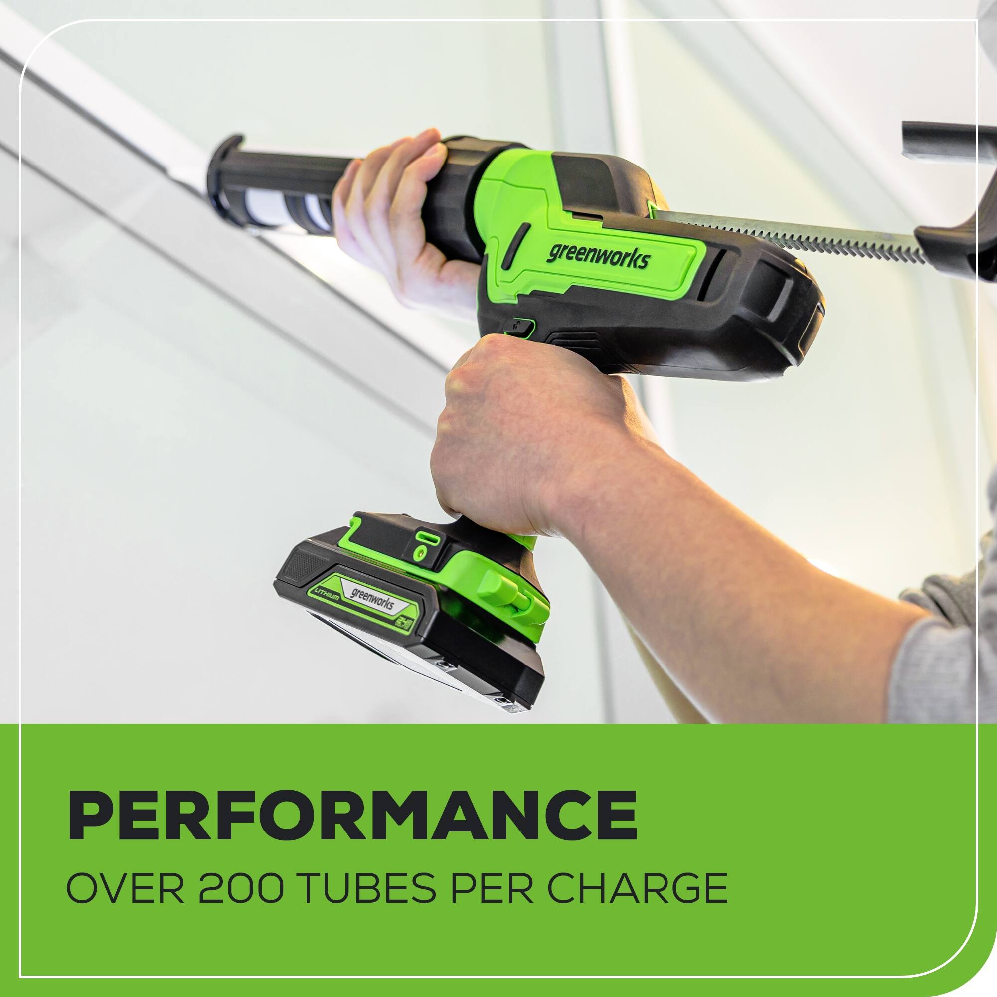 greenworks L0 UTa greenworks D PERFORMANCE OVER 200 TUBES PER CHARGE